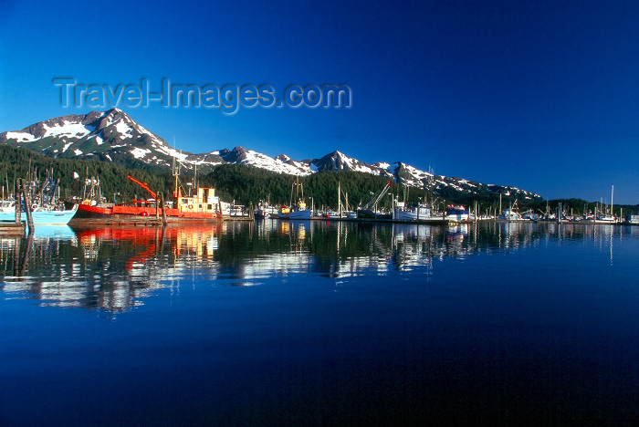 alaska133: USA - Alaska - Cordova: reflection - boats and mountains - mouth of the Copper River - Orca Inlet - Prince William Sound - photo by J.Fekete - (c) Travel-Images.com - Stock Photography agency - Image Bank