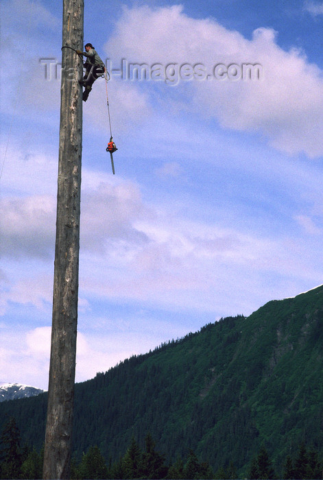 alaska181: Alaska - Juneau: climbing - forestry-workers festival - photo by E.Petitalot - (c) Travel-Images.com - Stock Photography agency - Image Bank