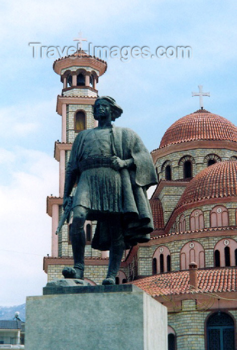 albania12: Albania / Shqiperia - Korçë / Korça / Korce: unknown soldier - monument in front of the Cathedral - patriotic hero statue - photo by M.Torres - (c) Travel-Images.com - Stock Photography agency - Image Bank