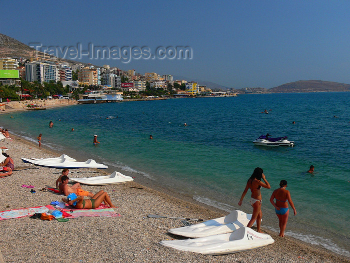 albania152: Sarandë, Vlorë County, Albania: beach life on the Ionian sea - pebble beach on the Albanian Riviera - photo by J.Kaman - (c) Travel-Images.com - Stock Photography agency - Image Bank