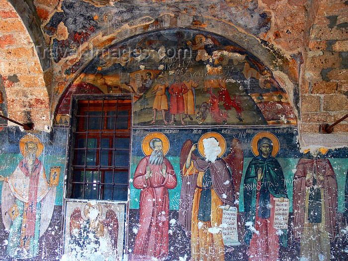 albania169: Moscopole / Voskopojë / Voskopoja, Korçë county, Albania: Saint Althanase Church - vandalised frescoes of the Vlach /Aromanian period - photo by J.Kaman - (c) Travel-Images.com - Stock Photography agency - Image Bank