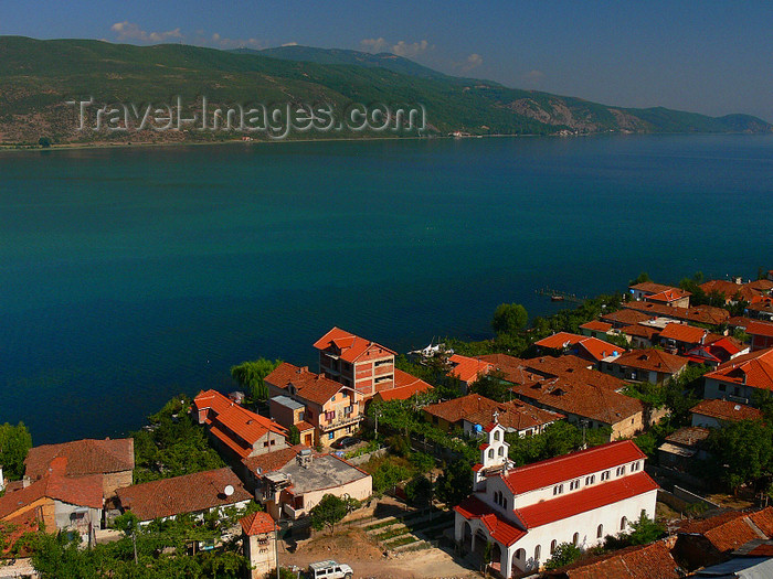 albania173: Lin, Pogradec, Korçë county, Albania: church, red roofs and lake Ohrid - photo by J.Kaman - (c) Travel-Images.com - Stock Photography agency - Image Bank