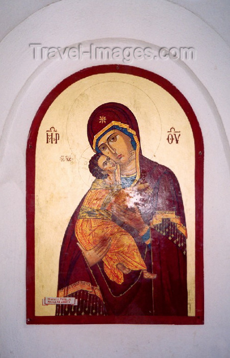 albania27: Albania / Shqiperia - Korçë / Korça / Korce: the Virgin - Orthodox icon - painting - religious art - Christianity - photo by M.Torres - (c) Travel-Images.com - Stock Photography agency - Image Bank