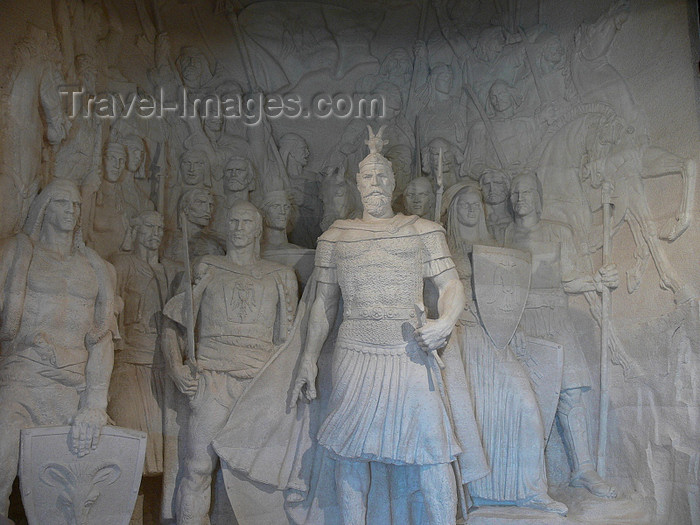 albania77: Kruje, Durres County, Albania: Skanderbeg  leads his troops against the Turks - Skanderbeg museum - photo by J.Kaman - (c) Travel-Images.com - Stock Photography agency - Image Bank