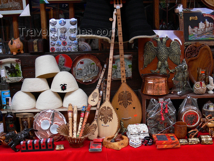 albania87: Kruje, Durres County, Albania: Albanian kitsch - qeleshe caps, eagles, flutes... - local market - photo by J.Kaman - (c) Travel-Images.com - Stock Photography agency - Image Bank