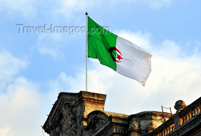 algeria238: Oran, Algeria / Algérie: Algerian flag at the City Hall - Place du 1er Novembre - photo by M.Torres | drapeau algérien - Mairie d'Oran - Place du 1er Novembre 1954 - Plaza de Armas - (c) Travel-Images.com - Stock Photography agency - Image Bank