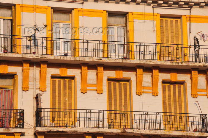 algeria252: Oran, Algeria / Algérie: yellow and white balconies - Oran's colonial architecture - Bd Maata Mohamed El Habib - former Bd Joffre - photo by M.Torres | balcons en jaune et blanc - l'architecture coloniale d'Oran - Boulevard Maata Mohamed El Habib - ex Boulevard Maréchal Joffre - (c) Travel-Images.com - Stock Photography agency - Image Bank