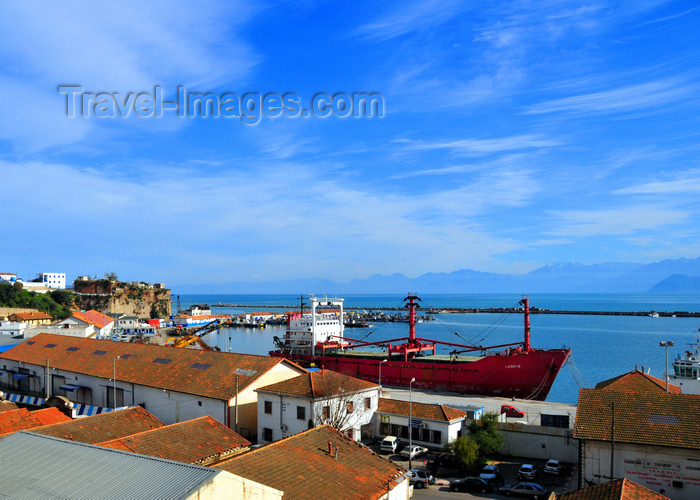 algeria380: Algeria / Algérie - Béjaïa / Bougie / Bgayet - Kabylie: old harbour, warehouses and the Labici-B freighter | Front de mer - Vieux Port - navire Labici-B - photo by M.Torres - (c) Travel-Images.com - Stock Photography agency - Image Bank