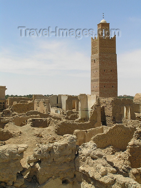 algeria42: Algérie / Algerie - Temassine / Temacine - Wilaya de Ouargla: ruins and minaret - photo by J.Kaman - ruines et minaret - remparts faits de troncs de palmiers enchevêtrés - (c) Travel-Images.com - Stock Photography agency - Image Bank