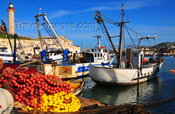 algeria442: Cherchell - Tipasa wilaya, Algeria / Algérie: harbour - trawlers and fishing nets with colourful buoys | port - chalutiers et filets de pêche avec des bouées colorées - photo by M.Torres - (c) Travel-Images.com - Stock Photography agency - Image Bank