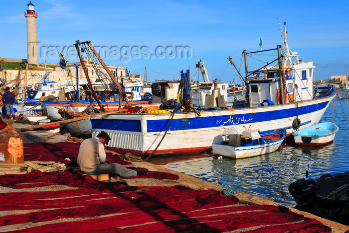 algeria445: Cherchell - Tipasa wilaya, Algeria / Algérie: harbour - trawler and red fishing nets on the pier | port - chalutier et filets de pêche rouges sur le quai - photo by M.Torres - (c) Travel-Images.com - Stock Photography agency - Image Bank