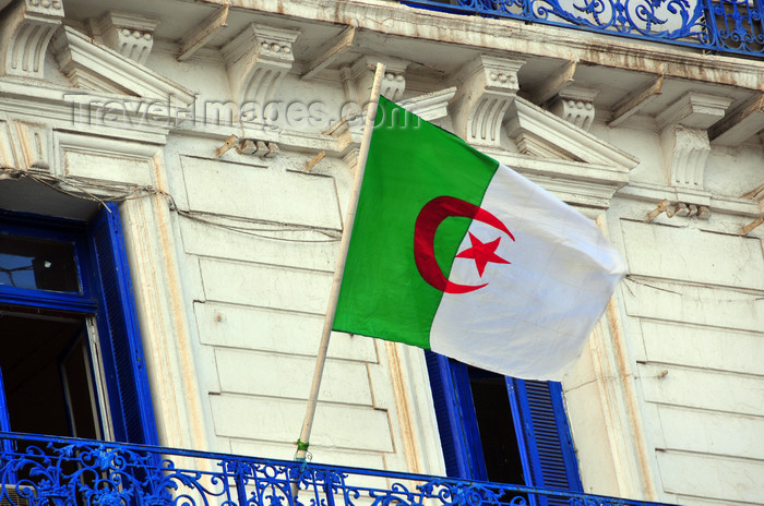 algeria545: Algiers / Alger - Algeria / Algérie: Algerian flag on a balcony - Ernesto Che Guevara avenue | drapeau de l'Algérie sur un balcon - av. Ernesto Che Guevara, ex-Bd de la Republique - photo by M.Torres - (c) Travel-Images.com - Stock Photography agency - Image Bank