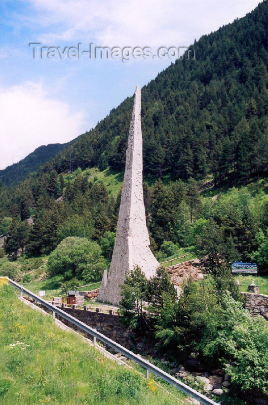 andorra2: Andorra - El Vilar, parish of Canillo: sharp obelisk dwarfed by the mountain - Pyrenees - photo by M.Torres - (c) Travel-Images.com - Stock Photography agency - Image Bank