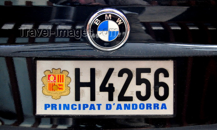 andorra59: Andorra la Vella, Andorra: Andorra license plate with coat of arms on the back of a BMW - photo by M.Torres - (c) Travel-Images.com - Stock Photography agency - Image Bank