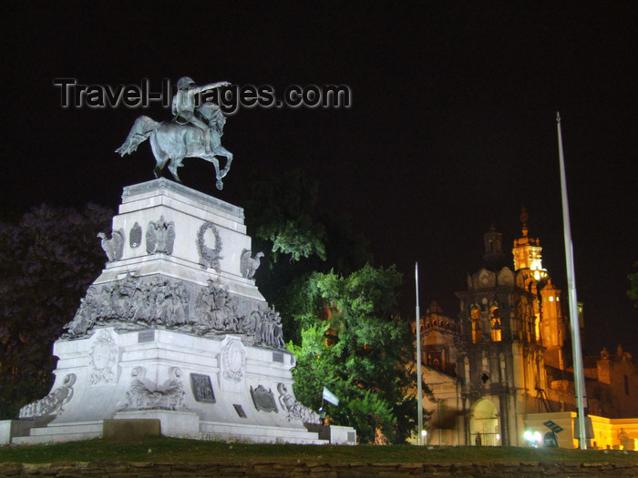 argentina202: Argentina - Córdoba - Plaza San Martin - statue of General José de San Martín and the Cathedral - nocturnal - images of South America by M.Bergsma - (c) Travel-Images.com - Stock Photography agency - Image Bank