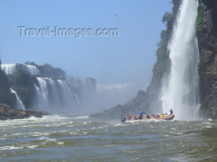 argentina235: Argentina - Iguazu Falls - Zodiac under the falls - images of South America by M.Bergsma - (c) Travel-Images.com - Stock Photography agency - Image Bank