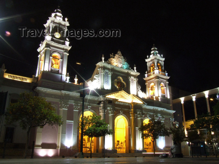 argentina251: Argentina - Salta - Cathedral façade - Plaza 9 de Julio - nocturnal - images of South America by M.Bergsma - (c) Travel-Images.com - Stock Photography agency - Image Bank