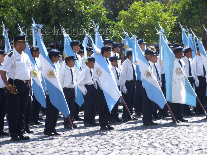 argentina255: Argentina - Salta - Day of the Cuerpo infantil de policia - children in police uniform with Argentinean flags - images of South America by M.Bergsma - (c) Travel-Images.com - Stock Photography agency - Image Bank