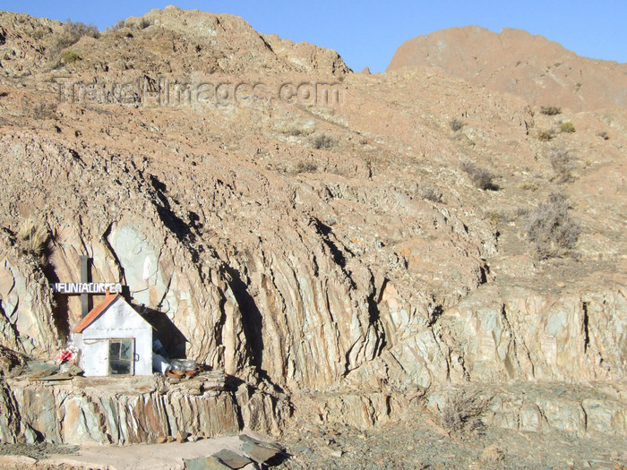 argentina284: Argentina - Salta province  - Stop at Abra Blanca on the road for El tren a las nubes - altitude 4080m - small shrine for Defunta Correa - images of South America by M.Bergsma - (c) Travel-Images.com - Stock Photography agency - Image Bank