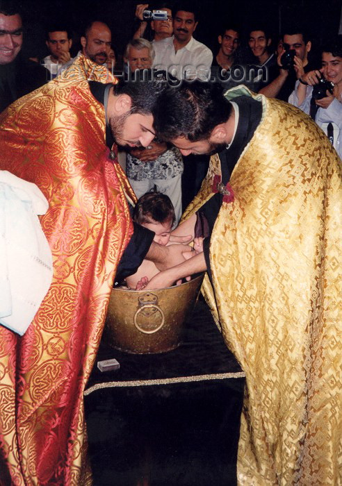 armenia25: Armenia - Echmiadzin / Vagarshapat, Armavir province: baptism at Hripsmeh - priests and baby - photo by M.Torres) - (c) Travel-Images.com - Stock Photography agency - Image Bank