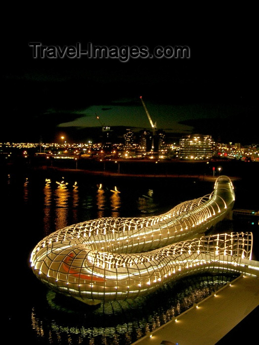 australia147: Australia - Melbourne (Victoria): Webb bridge - architects When Denton Corker & Marshall (DCM) - Yarra River at night - Docklands - photo by Luca Dal Bo - (c) Travel-Images.com - Stock Photography agency - Image Bank