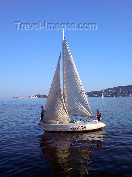 azer116: Azerbaijan - Baku: sailing - the 'Xazar', Caspian in Azerbaijani - boat - small yacht on Baku bay - photo by N.Mahmudova - (c) Travel-Images.com - Stock Photography agency - Image Bank