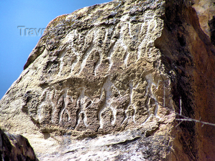 azer14: Azerbaijan - Gobustan / Qobustan / Kobustan: petroglyphs / stone engravings - Dancers -  Mesolithic - Boyukdash mountain - Gobustan Open Air Museum - stone age art - photo by N.Mahmudova - (c) Travel-Images.com - Stock Photography agency - Image Bank