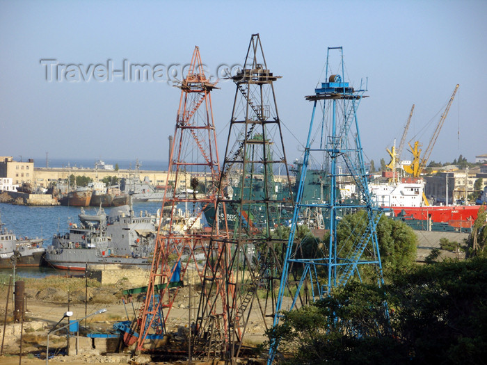 azer492: Azerbaijan - Baku: oil derricks and the military harbour - photo by N.Mahmudova - (c) Travel-Images.com - Stock Photography agency - Image Bank