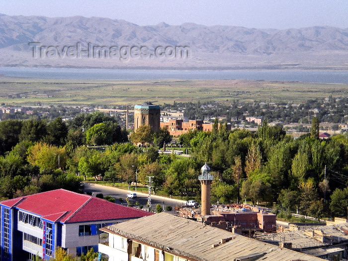 azer494: Nakhchivan city, Azerbaijan: city seen from a roof toop - minaret, mausoleum of Momine Khatun, Aras river and Iranian mountains in the distance - photo by K.Jafarli - (c) Travel-Images.com - Stock Photography agency - Image Bank