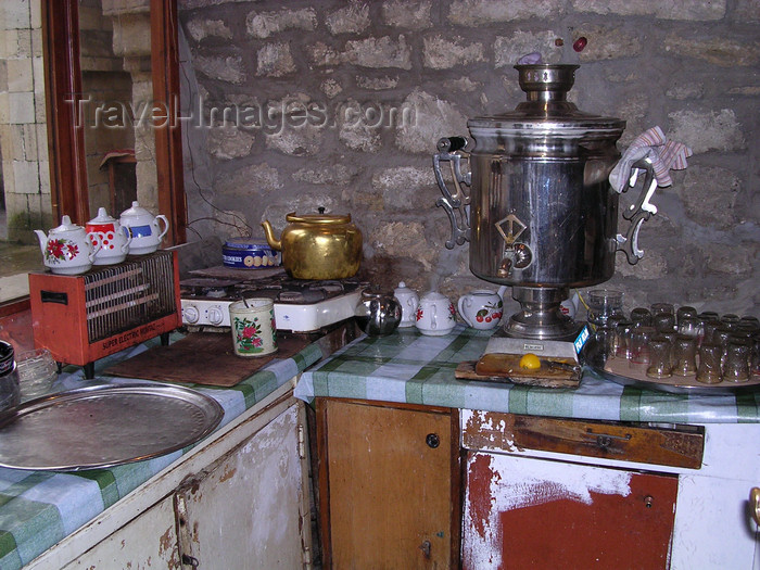 azer518: Baku, Azerbaijan: samovar and armud glasses at an old kitchen - photo by G.Monssen - (c) Travel-Images.com - Stock Photography agency - Image Bank