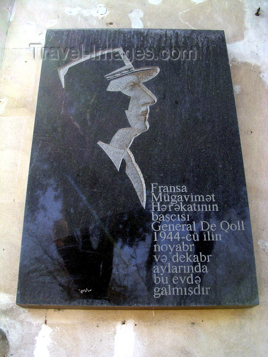 azer531: Baku, Azerbaijan: Charles de Gaulle plaque at Gadjinskii house -  he stayed here 1944 while in transit to Moscow - Neftchilar av - photo by G.Monssen - (c) Travel-Images.com - Stock Photography agency - Image Bank