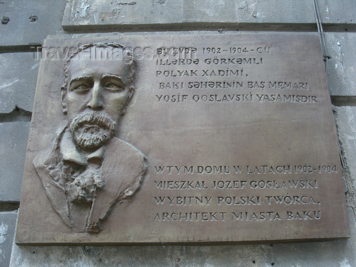 azer541: Baku, Azerbaijan: plaque at the home of Polish architect Josef Goslawski - photo by N.Mahmudova - (c) Travel-Images.com - Stock Photography agency - Image Bank