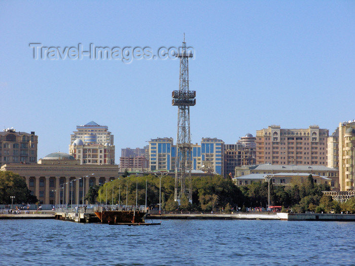 azer545: Baku, Azerbaijan: view from the sea - Carpets museum and clock derrick - Neftchilar avenue - photo by N.Mahmudova - (c) Travel-Images.com - Stock Photography agency - Image Bank