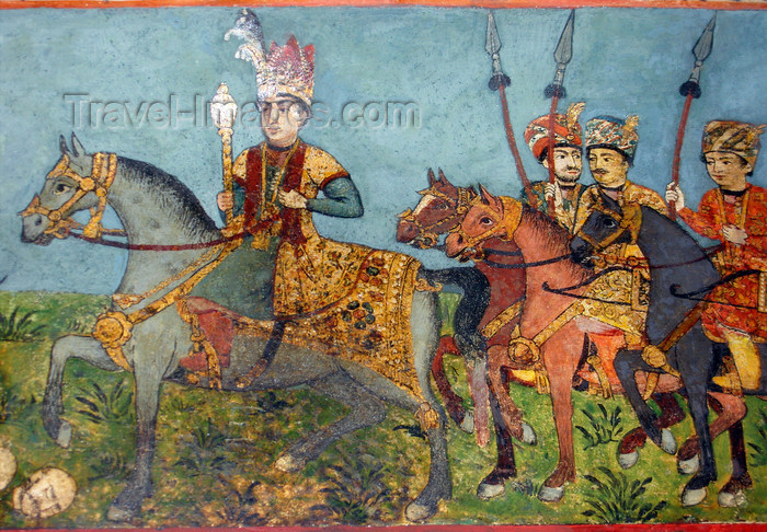 azer558: Sheki / Shaki - Azerbaijan: Sheki Khans' palace - fresco - battle seen - the Khan leads his army - severed head on the ground - Khansarai - photo by N.Mahmudova - (c) Travel-Images.com - Stock Photography agency - Image Bank