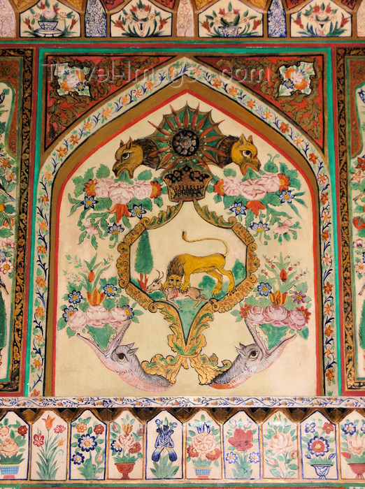 azer559: Sheki / Shaki - Azerbaijan: Sheki Khans' palace - lion and flowers - fresco - Khansarai - photo by N.Mahmudova - (c) Travel-Images.com - Stock Photography agency - Image Bank