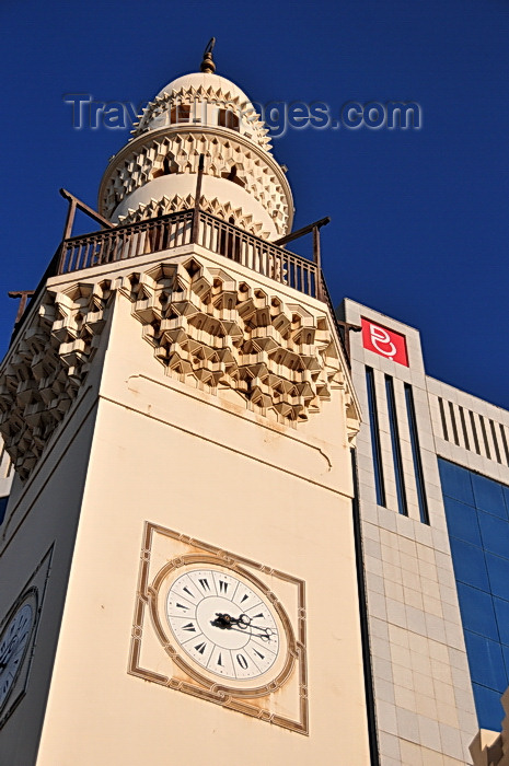 bahrain47: Manama, Bahrain: Abdulla  Ali Yateem Mosque - square minaret with four clocks and decorate with muqarnas - photo by M.Torres - (c) Travel-Images.com - Stock Photography agency - Image Bank