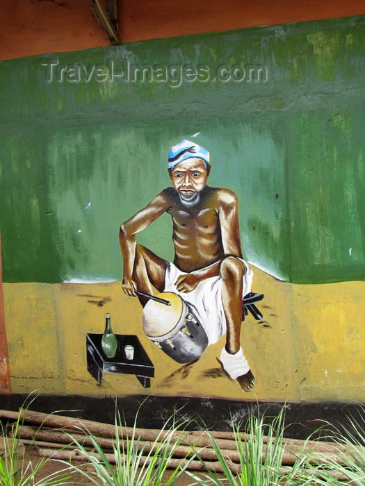 benin14: Porto-Novo, Benin: Alexandre Sènou Adandé Ethnographic Museum - drummer - mural - photo by G.Frysinger - (c) Travel-Images.com - Stock Photography agency - Image Bank