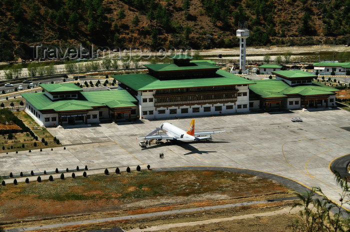 bhutan101: Bhutan - Paro: Paro airport, seen from a nearby hill - terminal and airside - Druk Air Airbus A319-100 - photo by A.Ferrari - (c) Travel-Images.com - Stock Photography agency - Image Bank