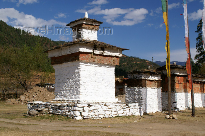 bhutan110: Bhutan - Paro dzongkhag - Lango village - line of stupas at Lango chorten, near Paro - photo by A.Ferrari - (c) Travel-Images.com - Stock Photography agency - Image Bank