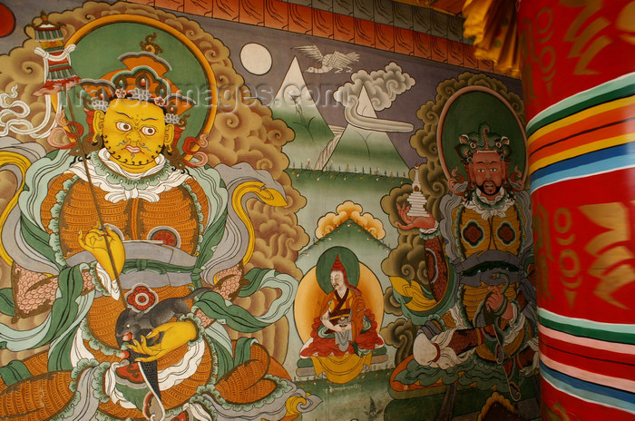 bhutan12: Bhutan - two guardians of the four directions, in Chimi Lhakhang monastery and prayer wheel - photo by A.Ferrari - (c) Travel-Images.com - Stock Photography agency - Image Bank