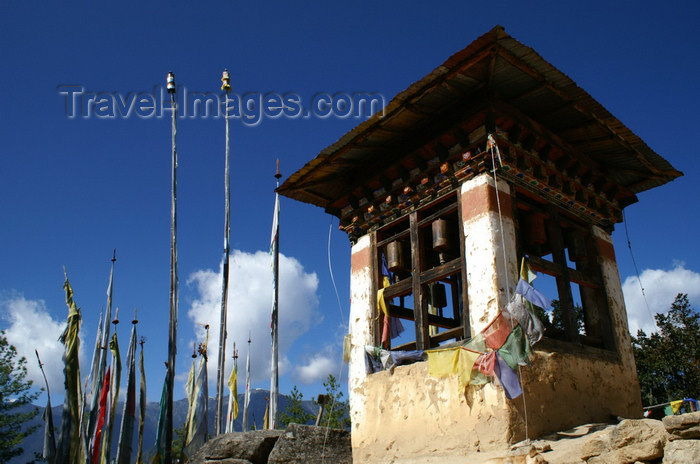 bhutan122: Bhutan - Paro dzongkhag - chorten and vertical prayer flags, on the way to Taktshang Goemba - photo by A.Ferrari - (c) Travel-Images.com - Stock Photography agency - Image Bank