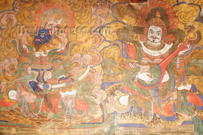 bhutan21: Bhutan - Jampa Lhakhang - two kings - old painting of the guardians of the four directions - photo by A.Ferrari - (c) Travel-Images.com - Stock Photography agency - Image Bank