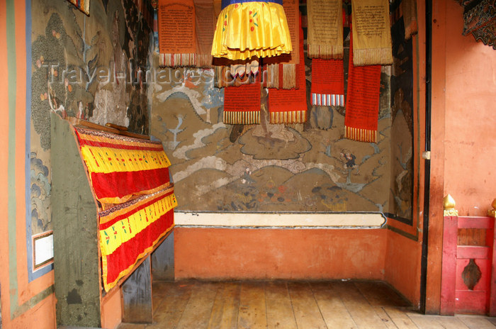 bhutan216: Bhutan - colourful prayer flags and old paintings, inside Tango Goemba - photo by A.Ferrari - (c) Travel-Images.com - Stock Photography agency - Image Bank