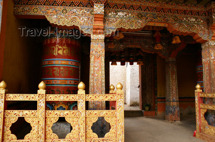 bhutan218: Bhutan - Wood carvings and prayer wheel, inside Tango Goemba - photo by A.Ferrari - (c) Travel-Images.com - Stock Photography agency - Image Bank