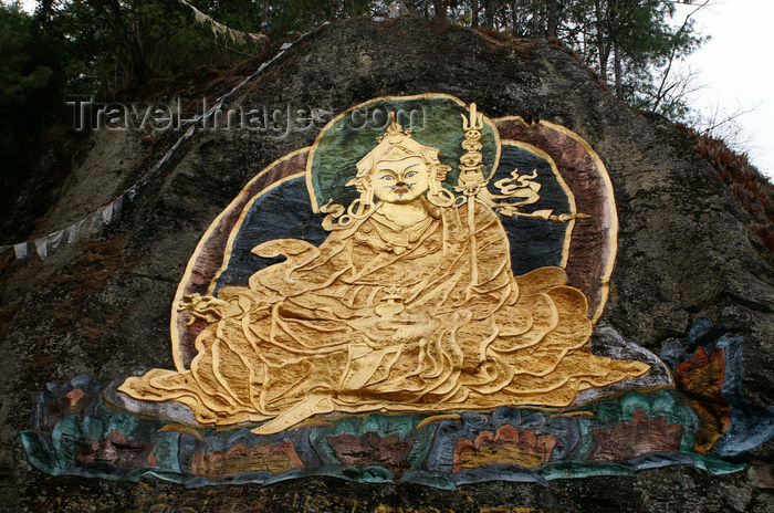 bhutan27: Bhutan - Guru Rinpoche, painted on a large rock outside Thimphu - Padmasambhava - brought Tantric Buddhism to Tibet in the 8th century - photo by A.Ferrari - (c) Travel-Images.com - Stock Photography agency - Image Bank