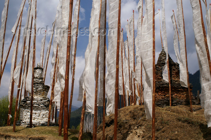 bhutan3: Bhutan - Bumthang valley - stupas and prayer flags, near Konchogsum Lhakhang - photo by A.Ferrari - (c) Travel-Images.com - Stock Photography agency - Image Bank