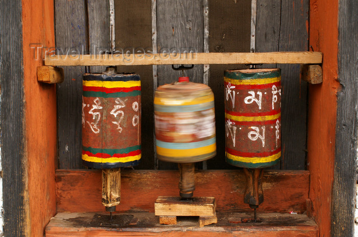 bhutan330: Bhutan - Jampa Lhakhang - three prayer wheels - photo by A.Ferrari - (c) Travel-Images.com - Stock Photography agency - Image Bank