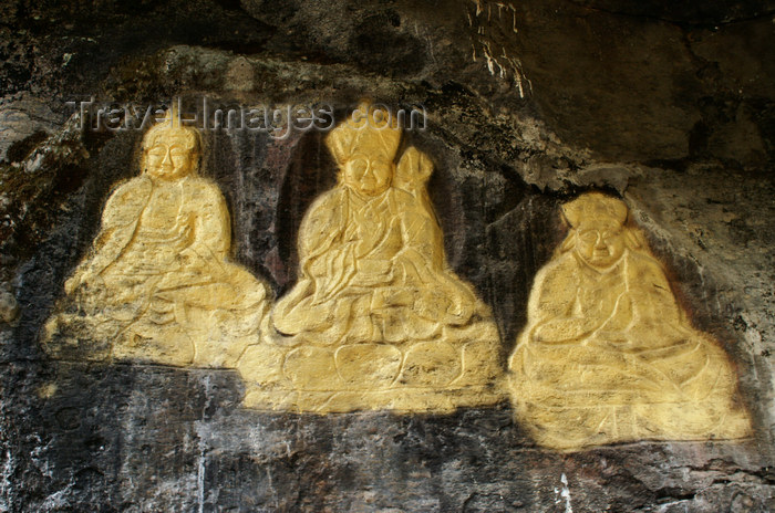 bhutan351: Bhutan - Golden paintings on a rock at Membartsho - photo by A.Ferrari - (c) Travel-Images.com - Stock Photography agency - Image Bank