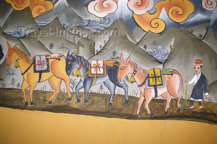 bhutan352: Bhutan - horses - painting, in the Ugyen Chholing palace - photo by A.Ferrari - (c) Travel-Images.com - Stock Photography agency - Image Bank