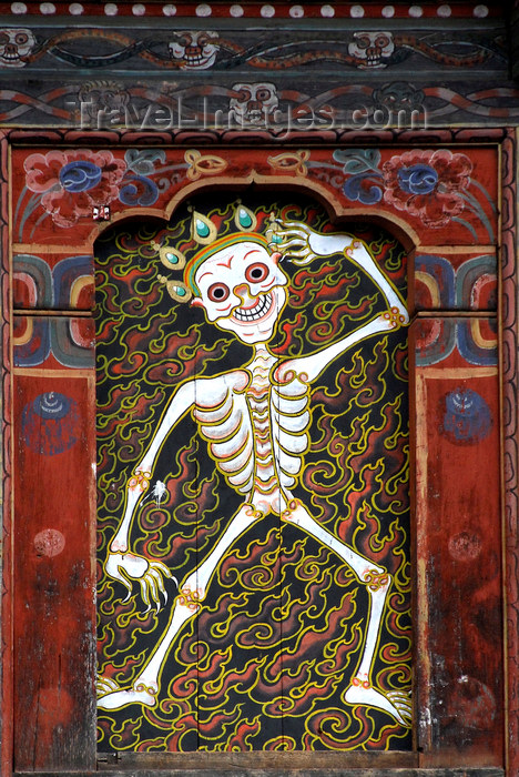 bhutan418: Bhutan, Thimphu, Detail Trashi Chhoe Dzong - dancing skeleton - photo by J.Pemberton - (c) Travel-Images.com - Stock Photography agency - Image Bank